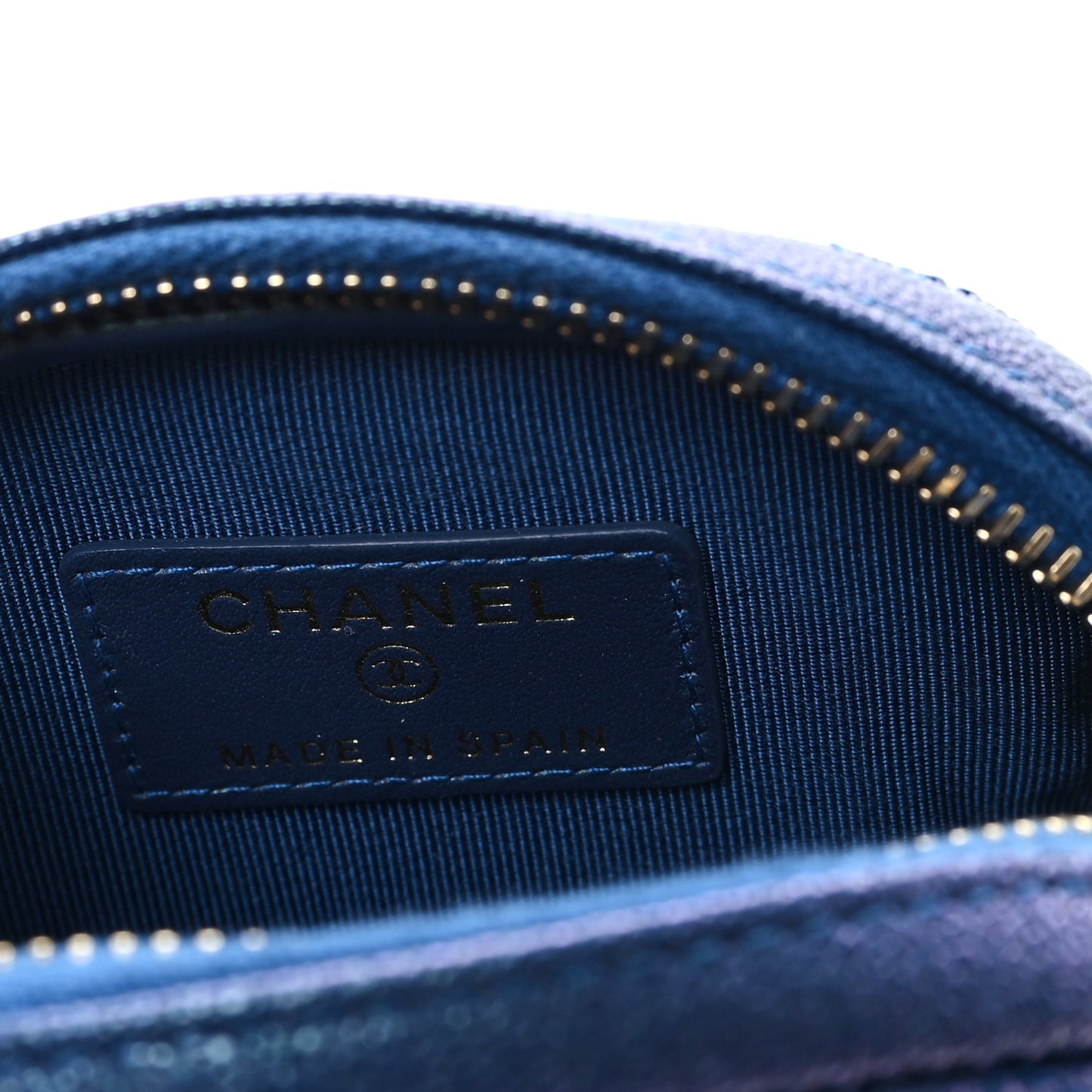 Iridescent Caviar Quilted Zip Around Classic Coin Purse Blue