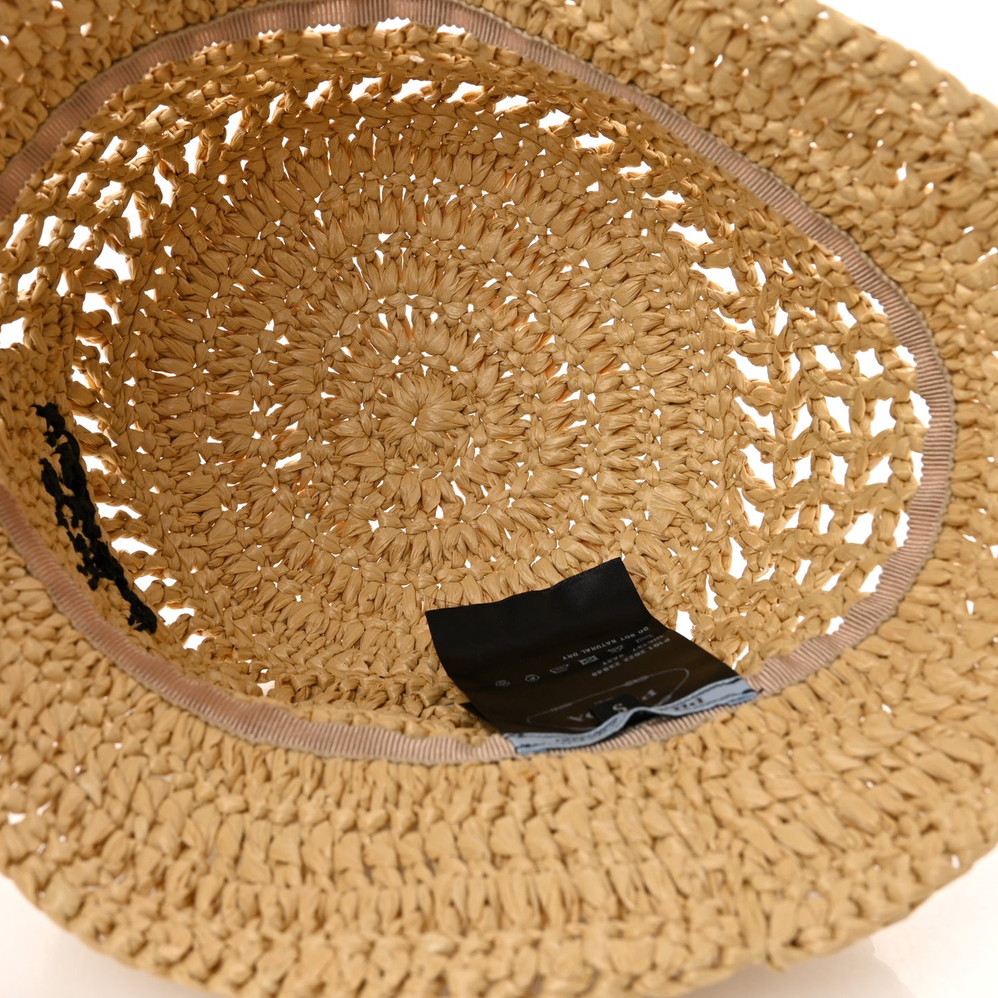 Yarn Raffia Effect Crochet Logo Embroidered Womens Bucket Hat S Naturale