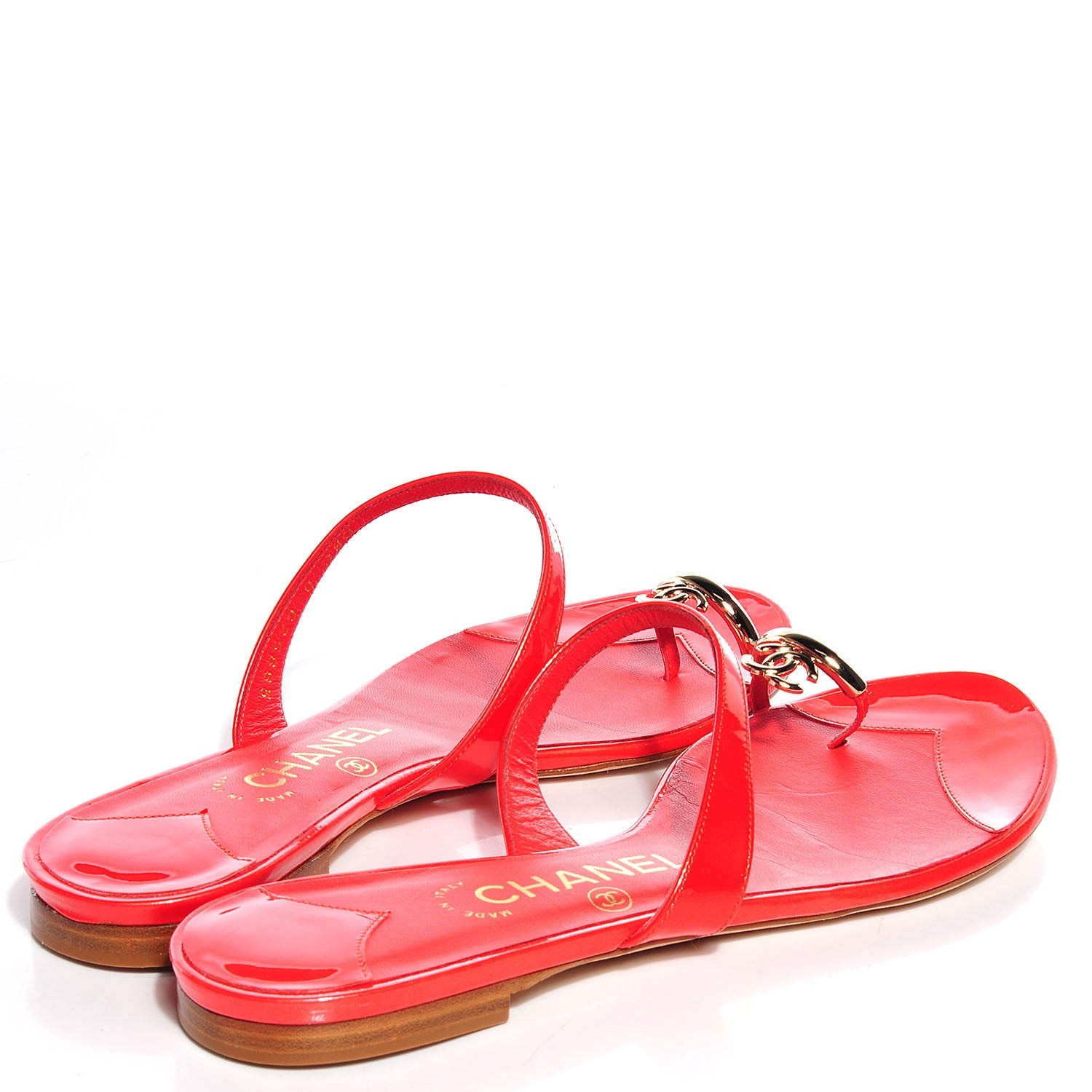 Chanel Patent CC Toe Ring Sandals 39.5 Red 5 of 8