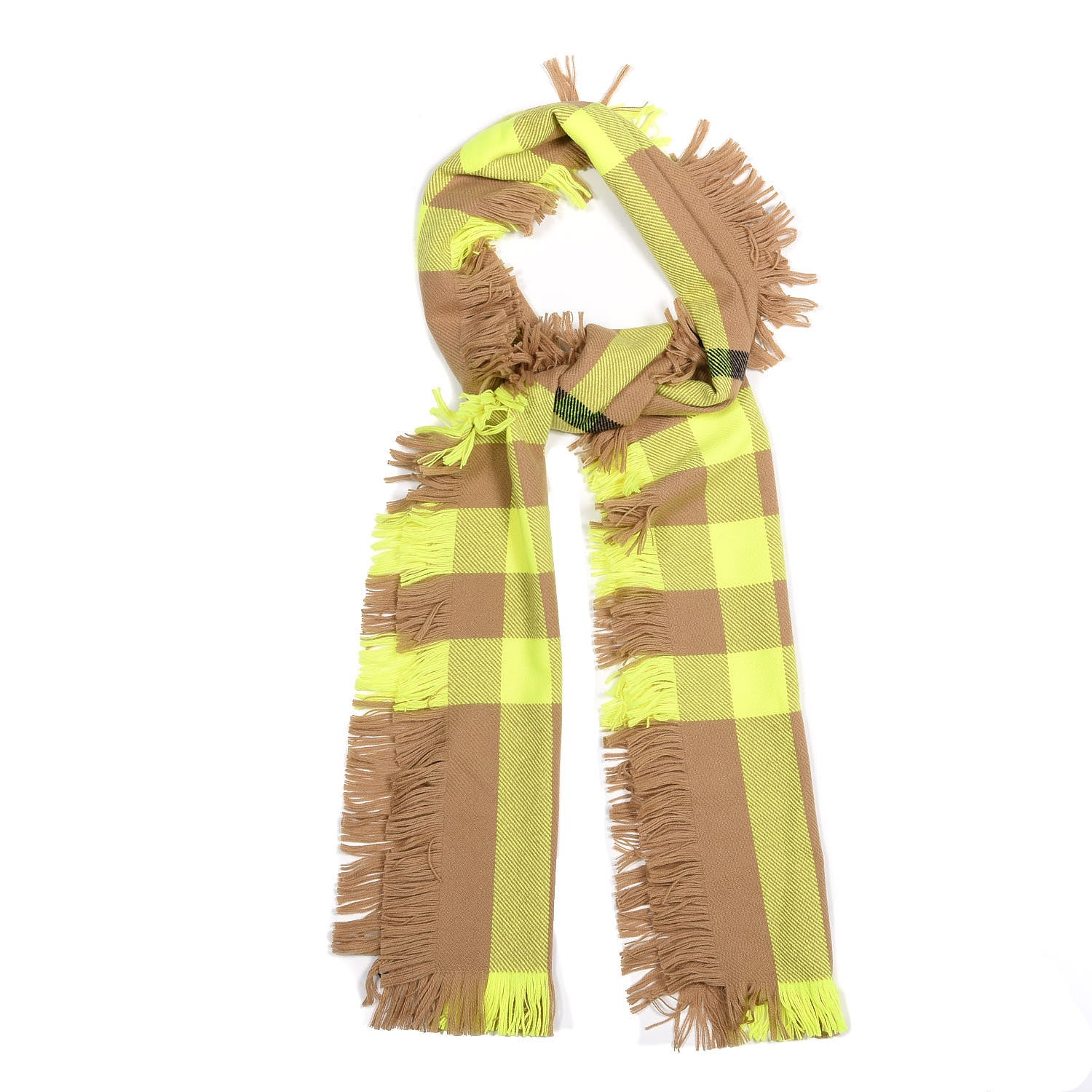 Burberry Wool Half Mega Check Fringe Scarf Neon Yellow 1 of 4