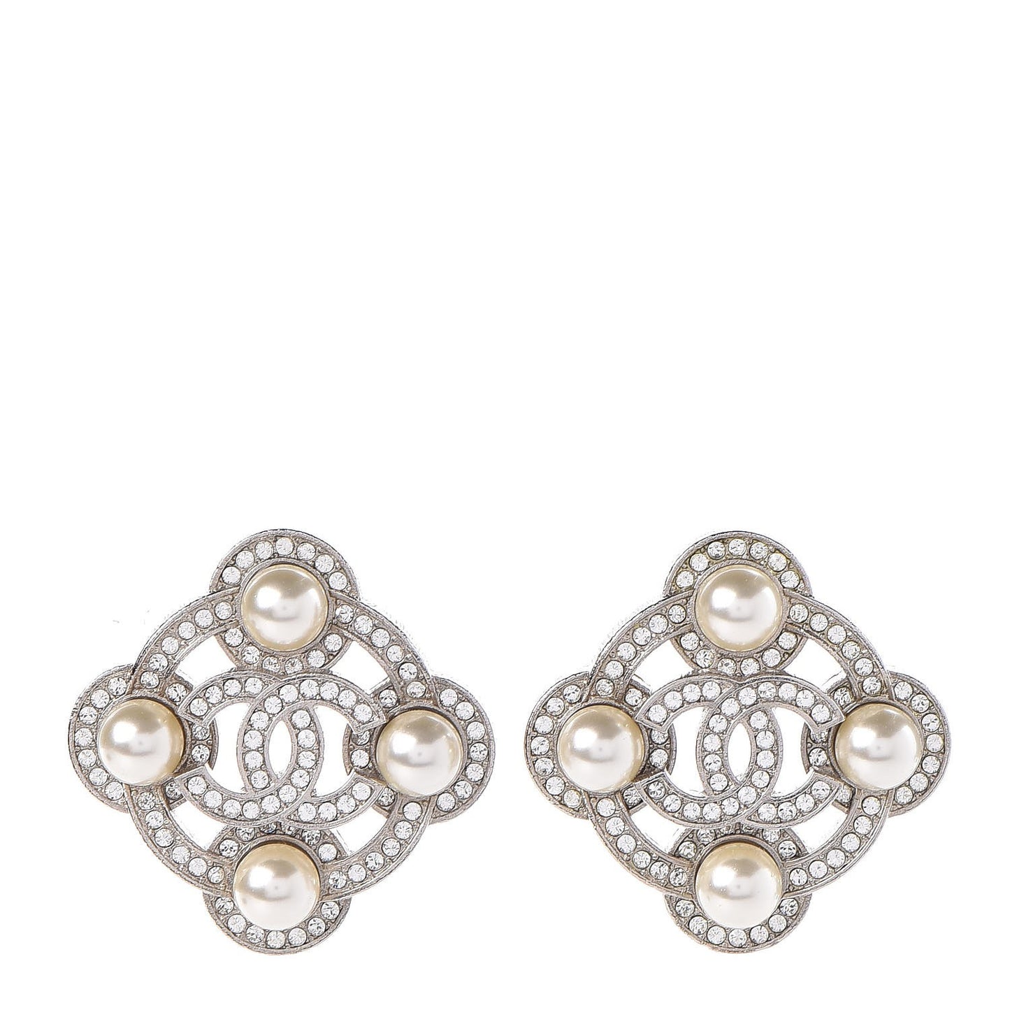 Pearl Crystal CC Earrings Silver