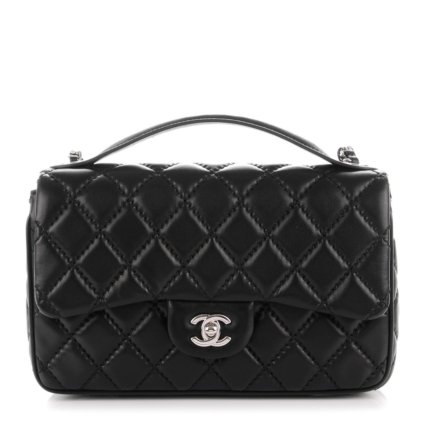 Lambskin Quilted Medium Easy Carry Flap Black