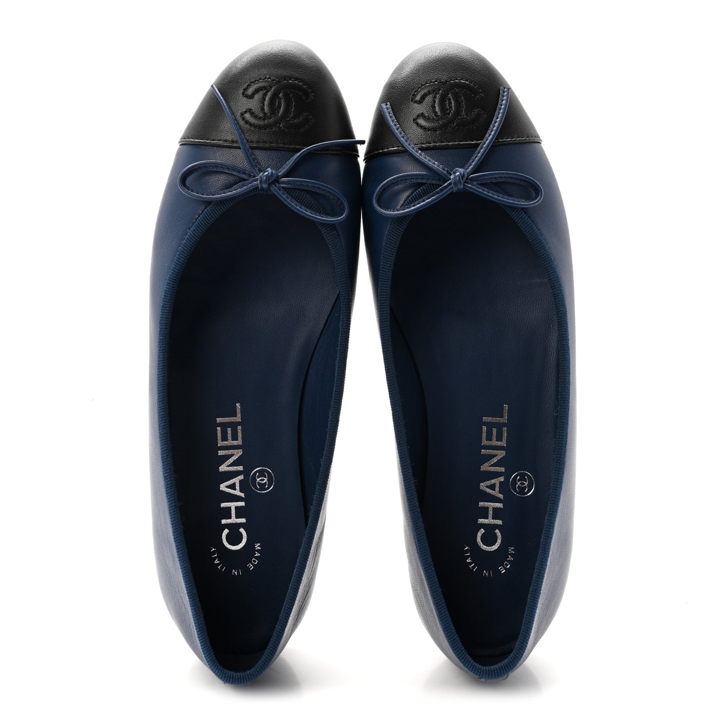 Lambskin Cap Toe CC Ballerina Flats 36 Dark Blue Black