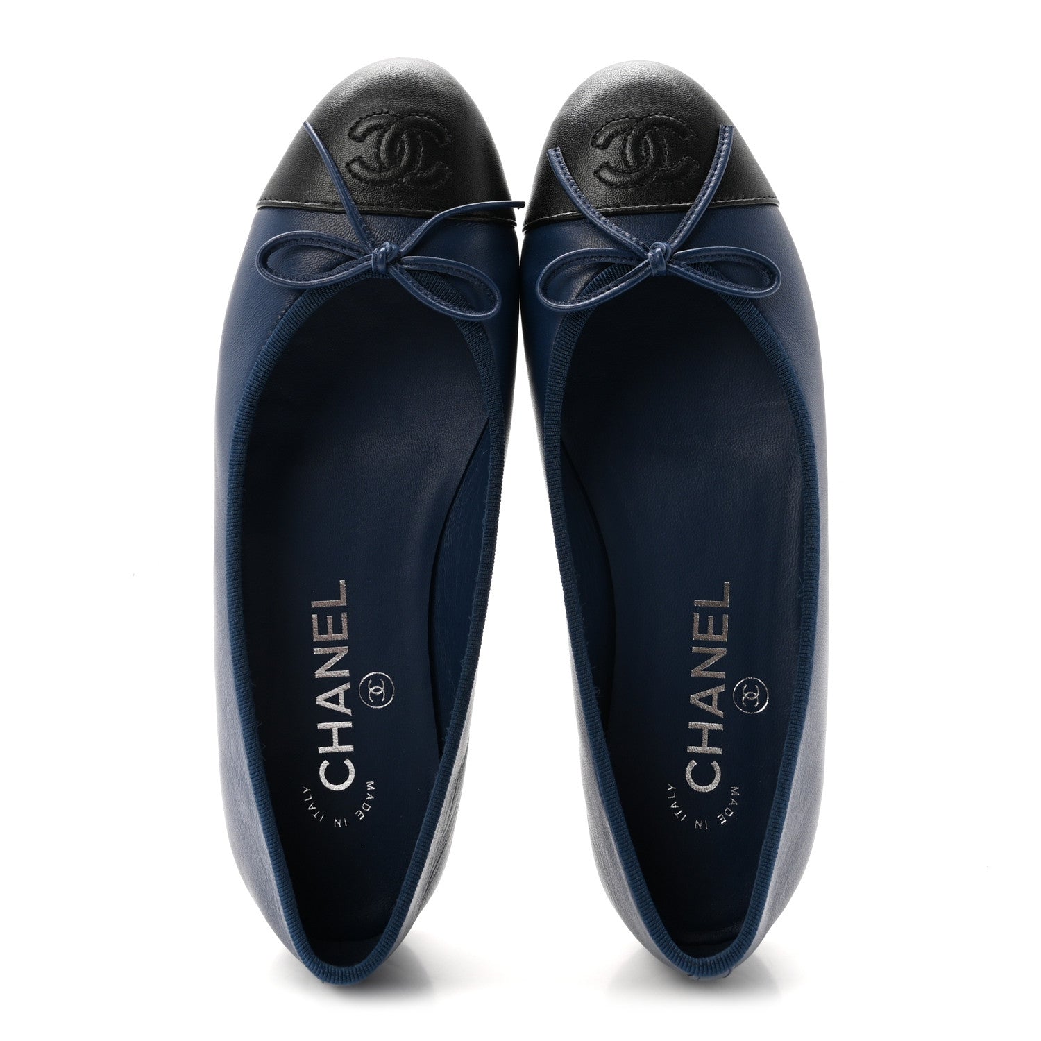 Chanel Lambskin Cap Toe CC Ballerina Flats 36 Dark Blue Black 2 of 10