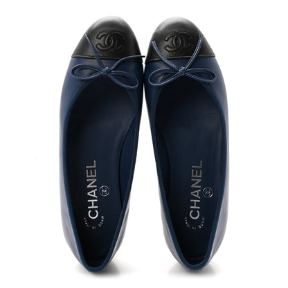 Chanel Lambskin Cap Toe CC Ballerina Flats 36 Dark Blue Black 2 of 10