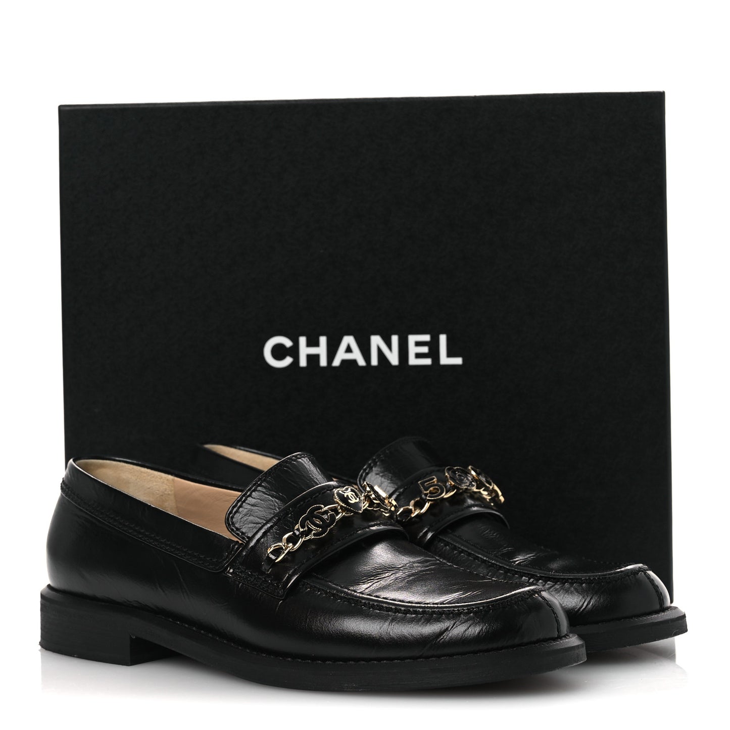 Calfskin Enamel Charms Mocassin Loafers 39.5 Black