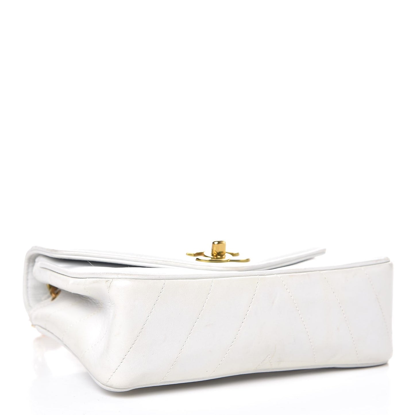 Lambskin Chevron Quilted Mini Square Flap White