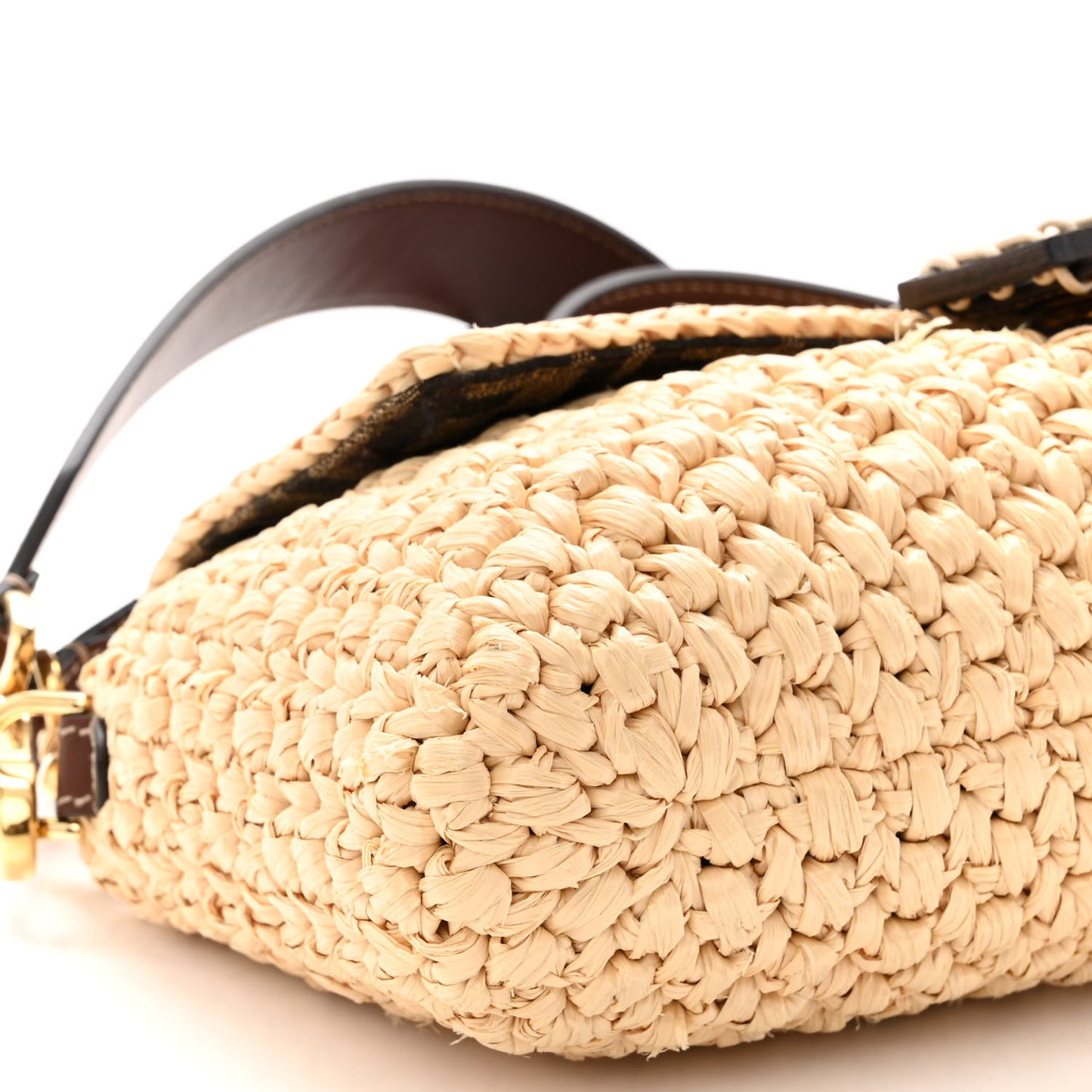 Straw Vitello King Woven Baguette Natural Ghianda