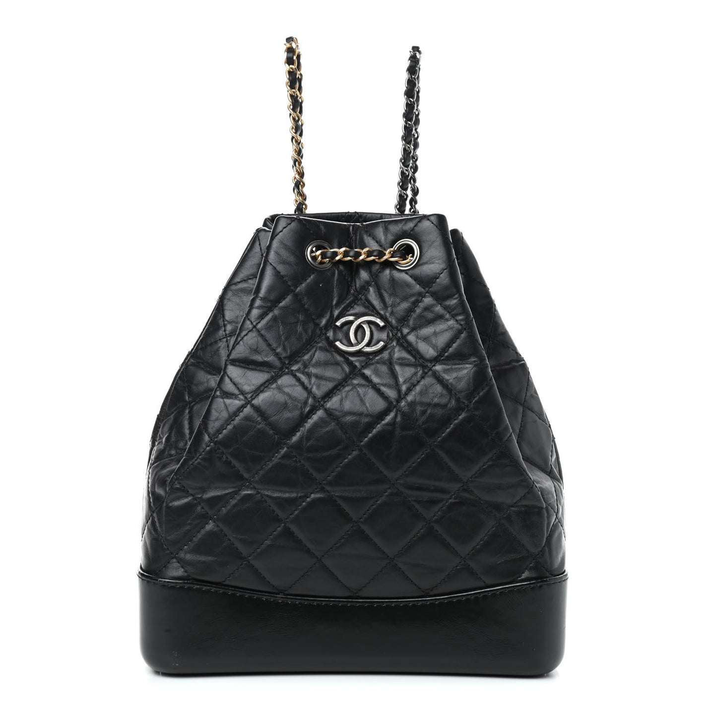 Aged Calfskin Quilted Gabrielle Backpack Black