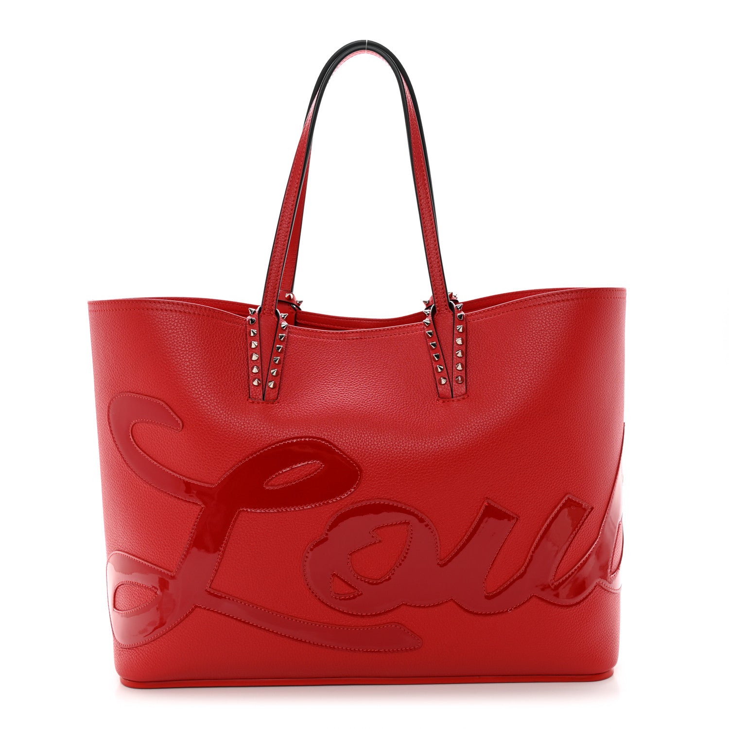 Christian Louboutin Calfskin Patent Logo Spikes East West Cabata Tote Red 1 of 12