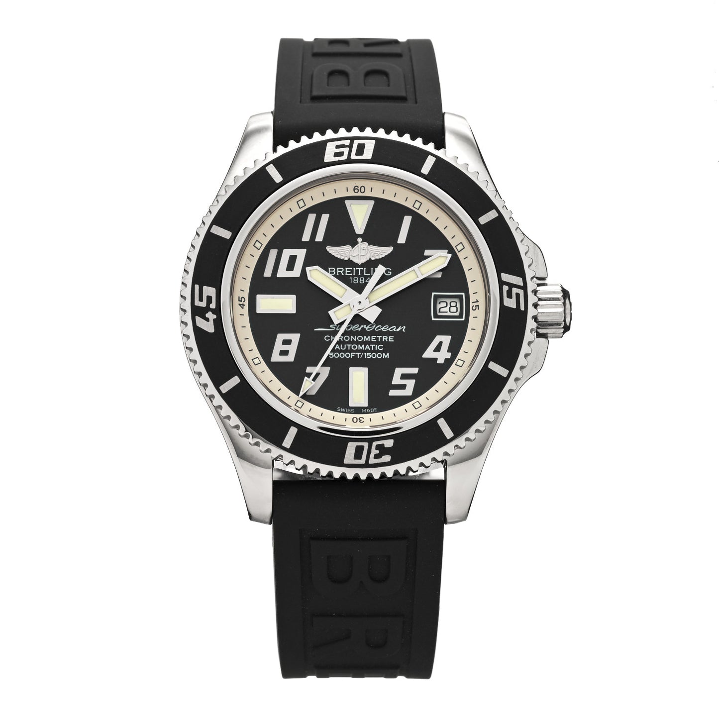 Stainless Steel Rubber 42mm Super Ocean Chronometer Automatic Watch Black A1736402/BA29