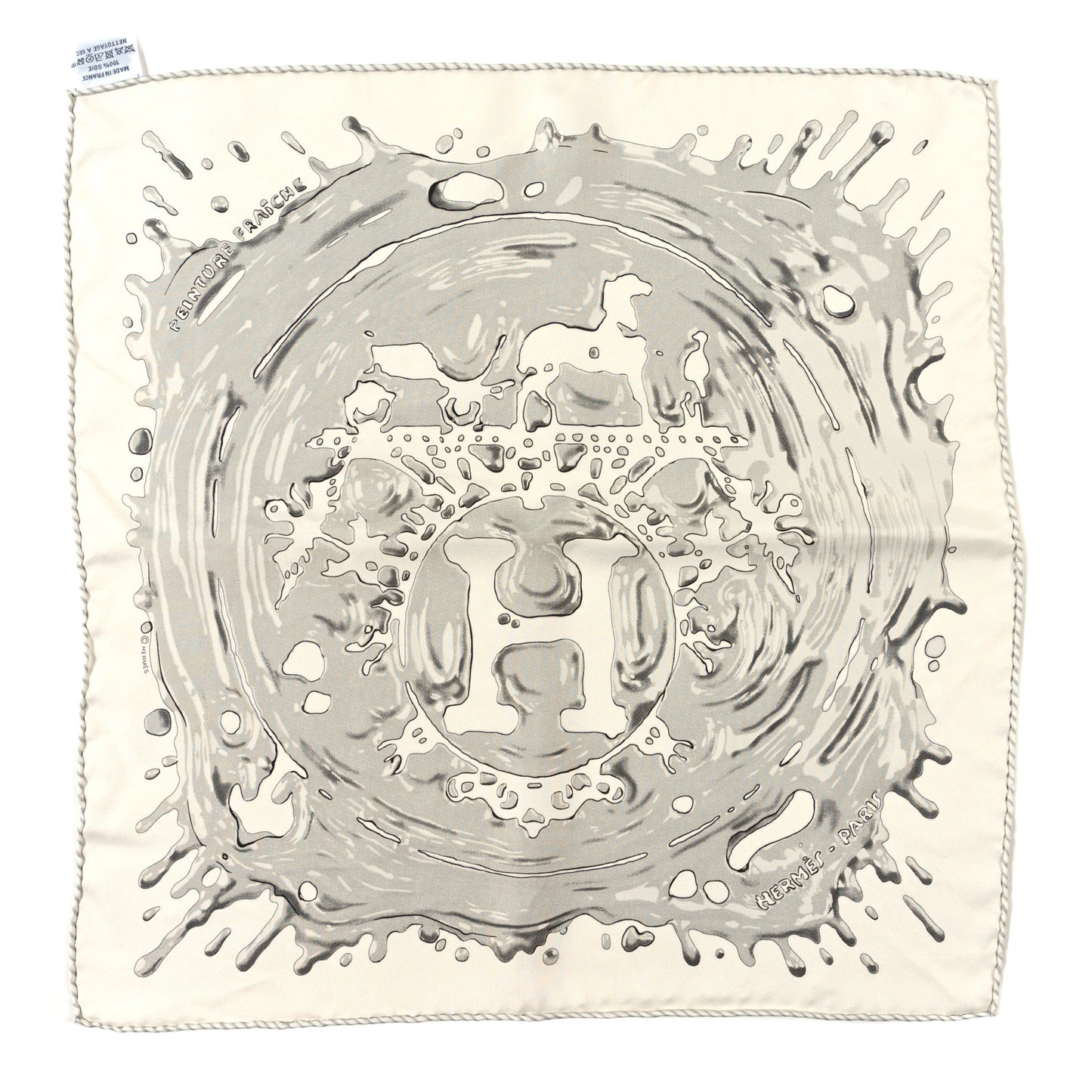 Silk Peinture Fraiche Pocket Square White Gris Perle