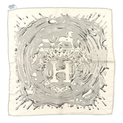 Hermes Silk Peinture Fraiche Pocket Square White Gris Perle 1 of 3