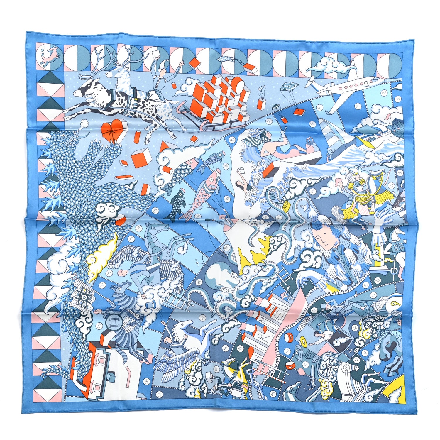Hermes Silk Vintage L Epopee D Hermes Detail Scarf 70 Bleu Orange White 1 of 5