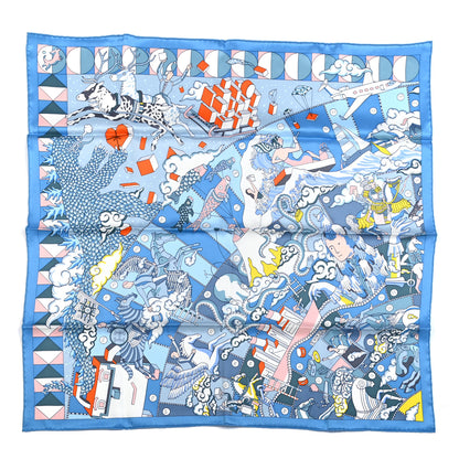 Hermes Silk Vintage L Epopee D Hermes Detail Scarf 70 Bleu Orange White 1 of 5