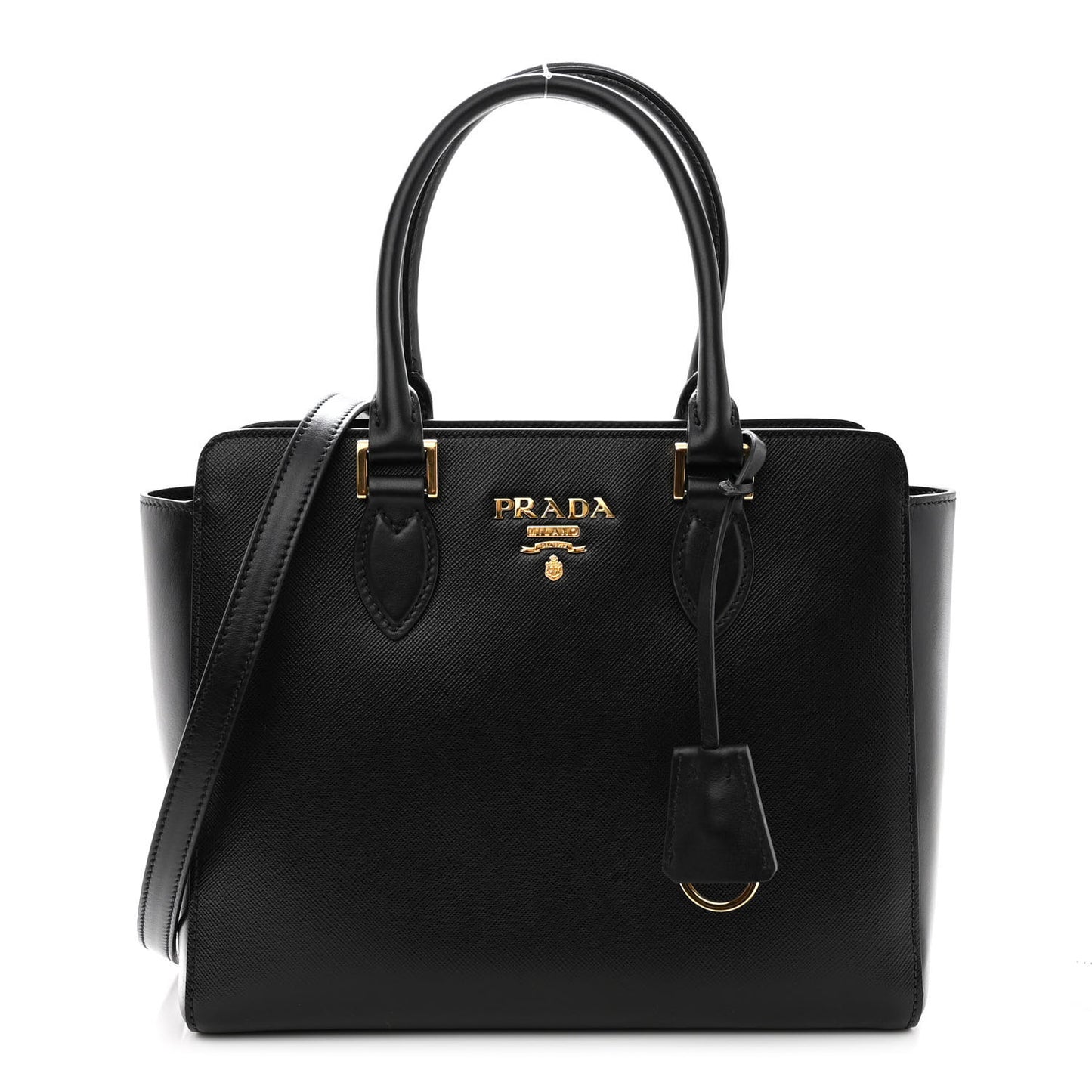 Saffiano Soft Calfskin Small Zippered Tote Black