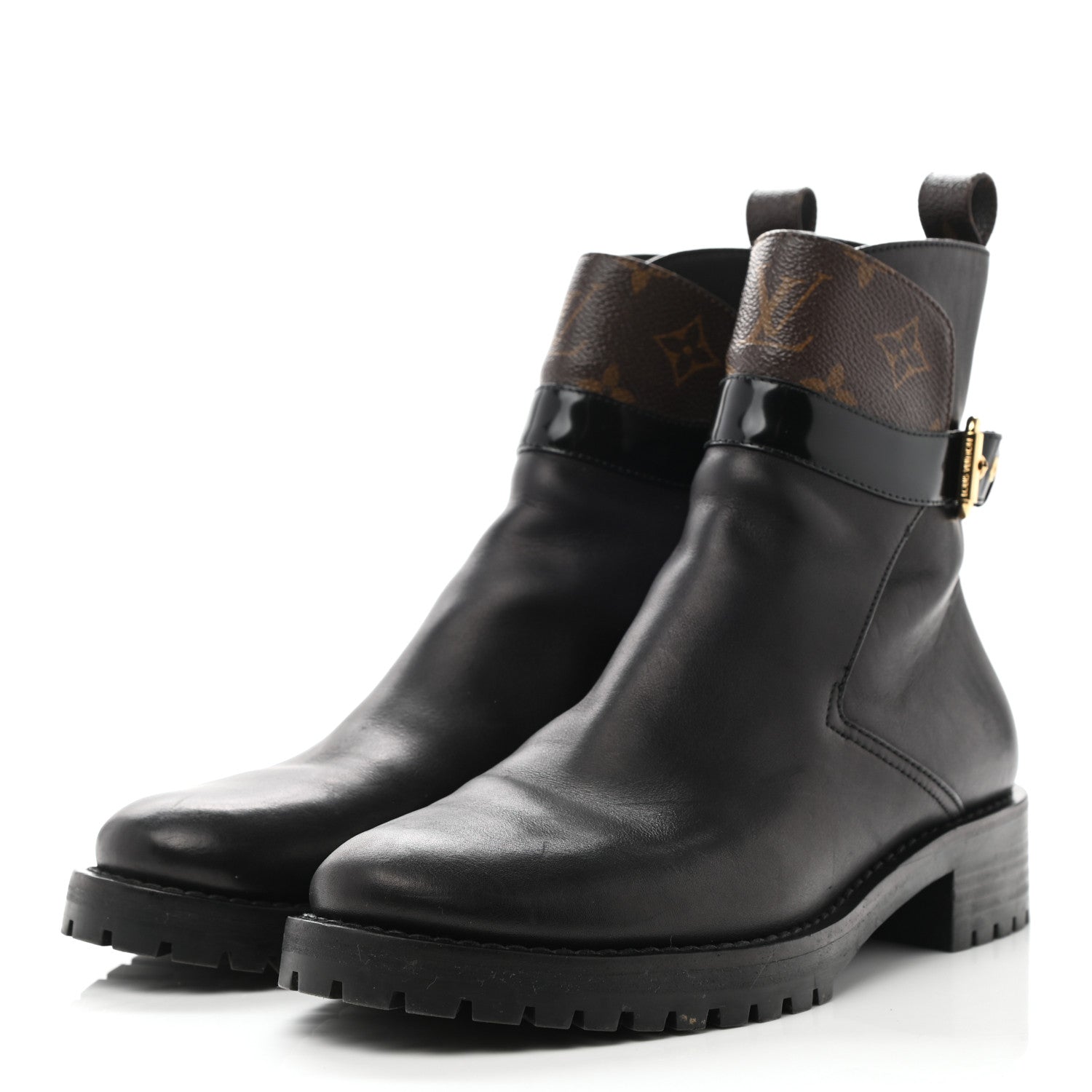 Louis Vuitton Calfskin Monogram Discovery Flat Ankle Boots 38.5 Black 3 of 15