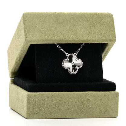 Van Cleef & Arpels 18K White Gold Guilloche Vintage Alhambra Pendant Necklace 6 of 6