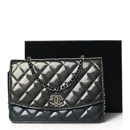 Chanel Patent Quilted Brilliant Wallet On Chain WOC Blue 14 of 14