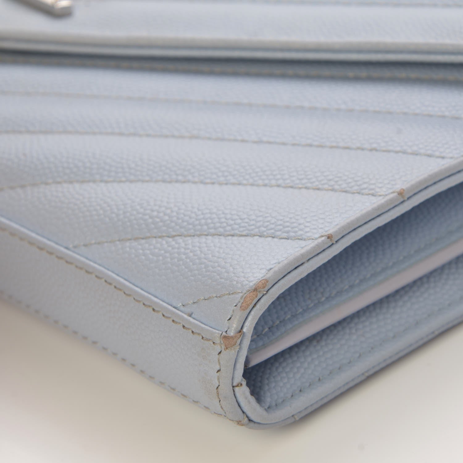 Saint Laurent Grain De Poudre Matelasse Monogram Chain Wallet Sky Blue 12 of 16