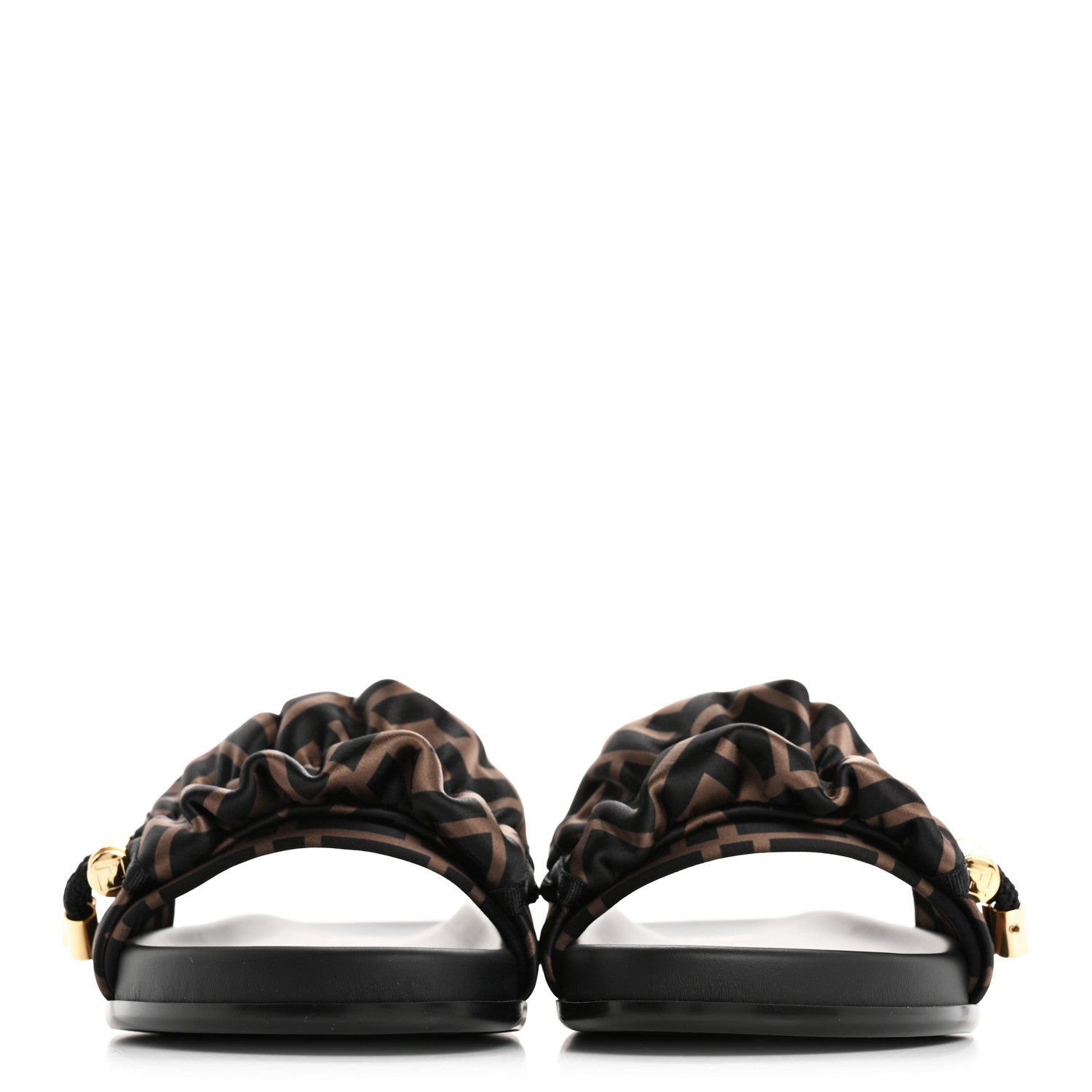 Fendi Satin FF Fendi Feel Slide Sandals 37 Tobacco Black 3 of 9