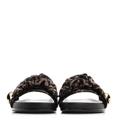 Fendi Satin FF Fendi Feel Slide Sandals 37 Tobacco Black 3 of 9