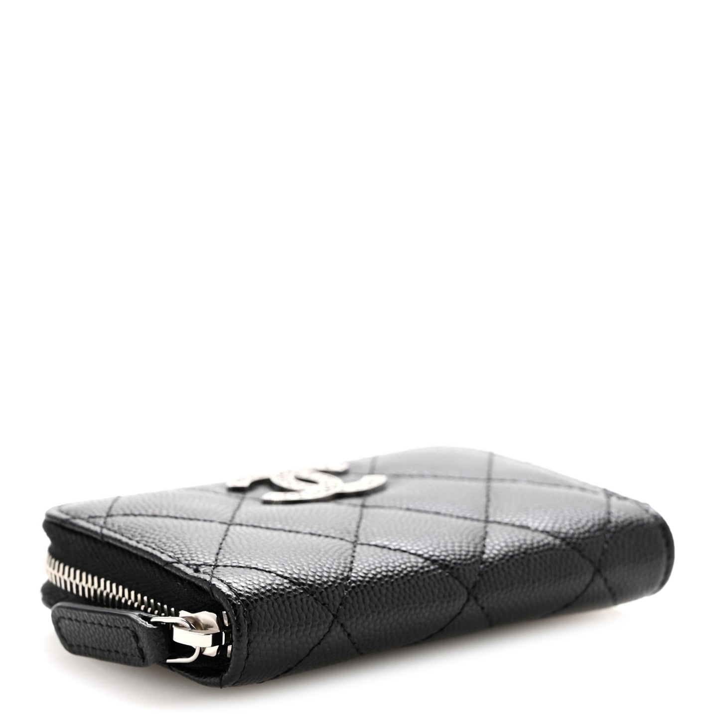Caviar Quilted Coco Chanel Logo CC Zip Coin Purse Black