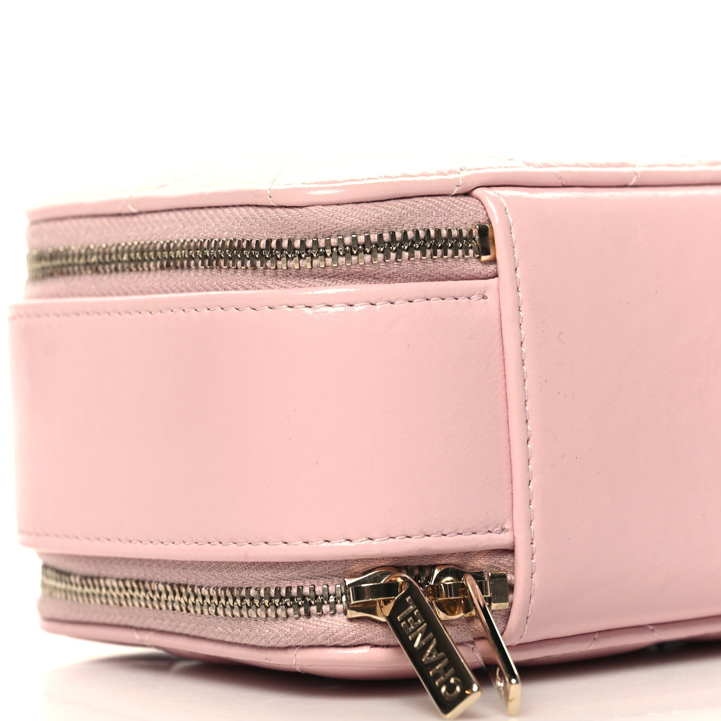 Glazed Calfskin Quilted Small Top Handle Vanity Case Light Pink