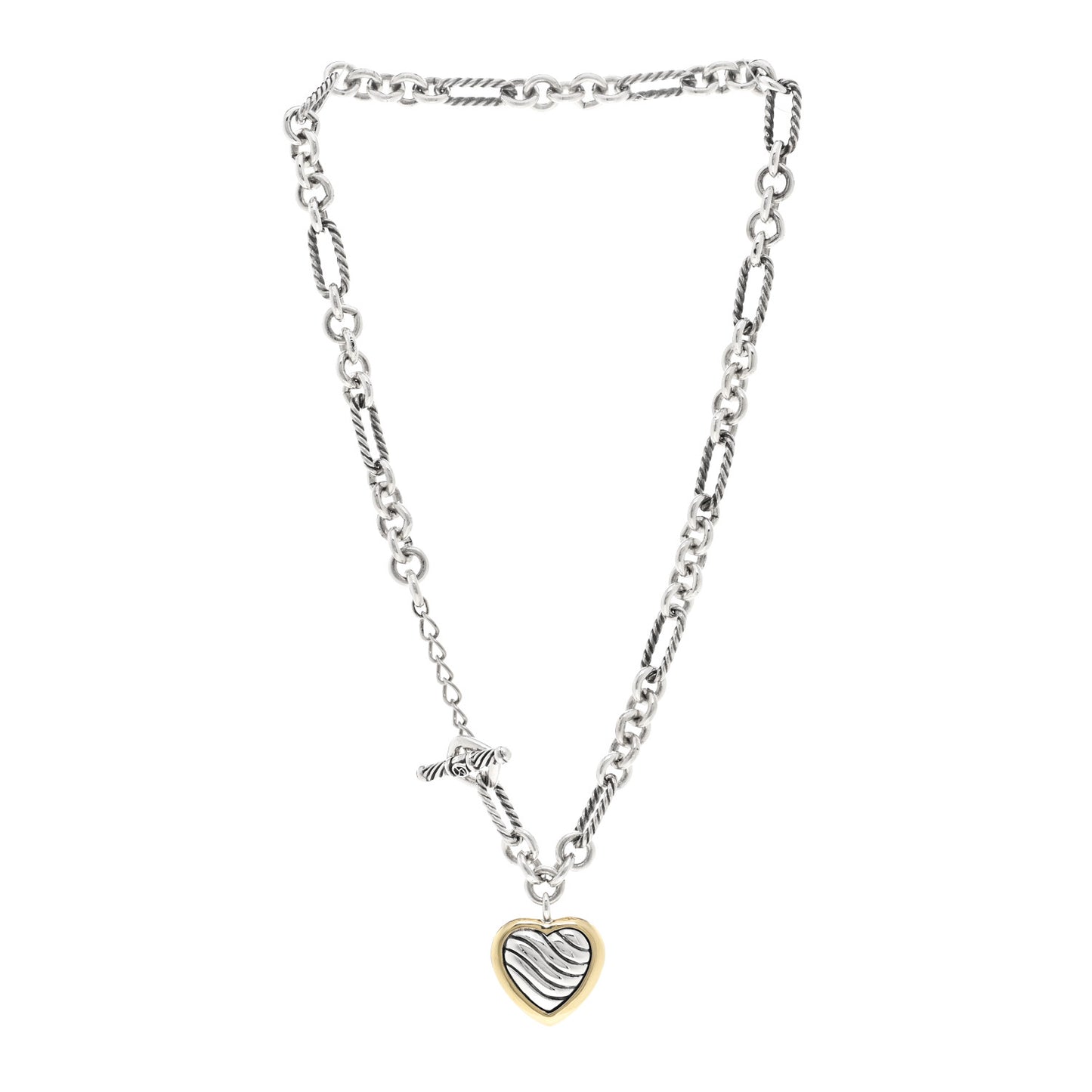 Sterling Silver 18K Yellow Gold Cable Heart Figaro Necklace