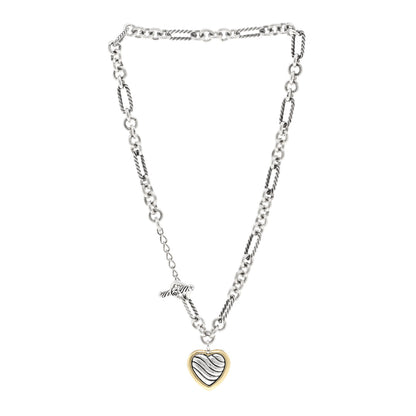 David Yurman Sterling Silver 18K Yellow Gold Cable Heart Figaro Necklace 3 of 5