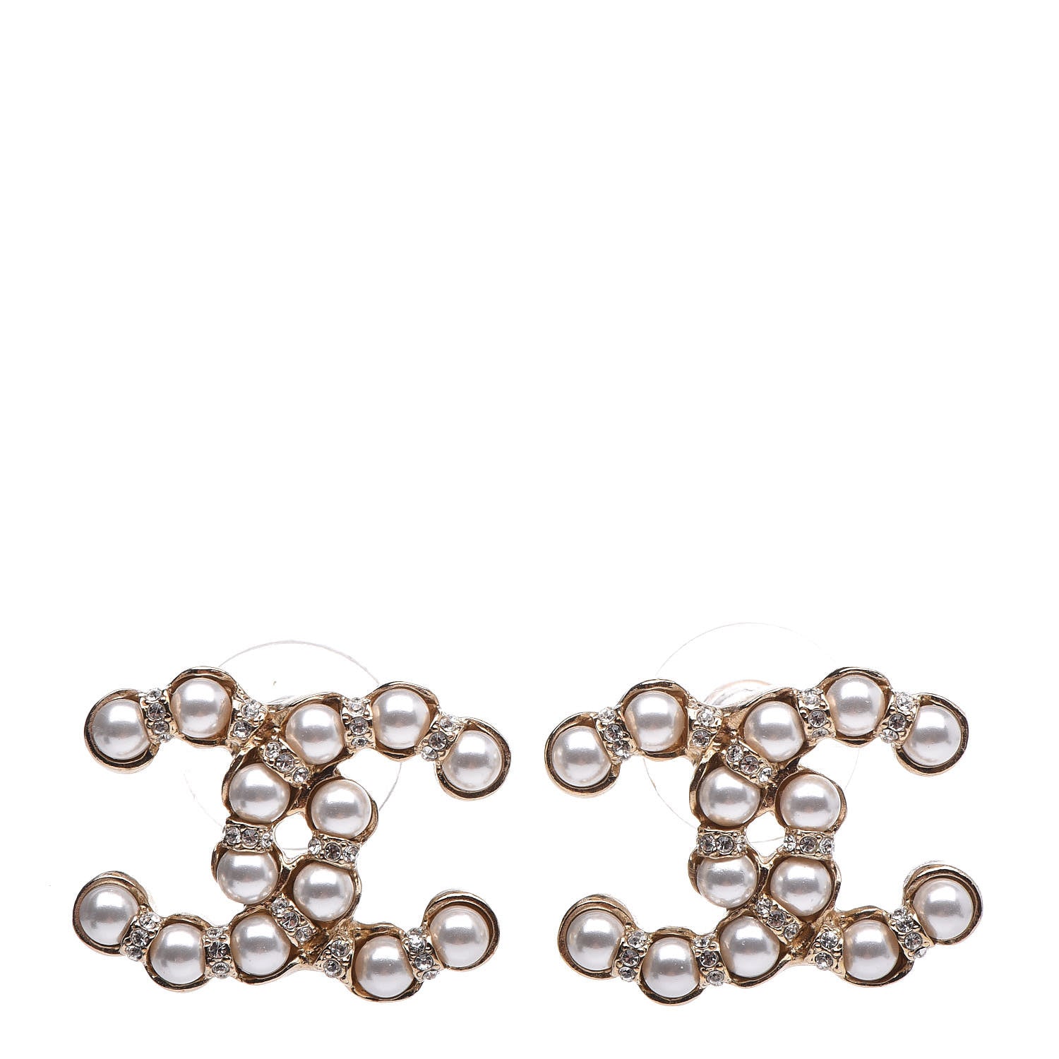 Chanel Pearl Crystal CC Earrings Gold 1 of 6