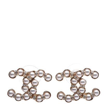 Chanel Pearl Crystal CC Earrings Gold 1 of 6