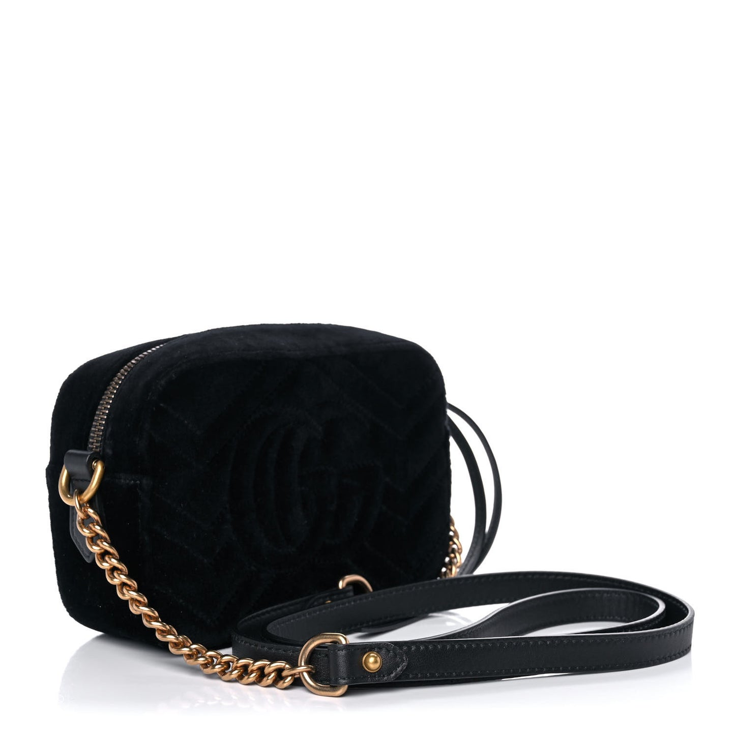 Velvet Matelasse Marquise Crystals Mini GG Marmont Chain Shoulder Bag Black