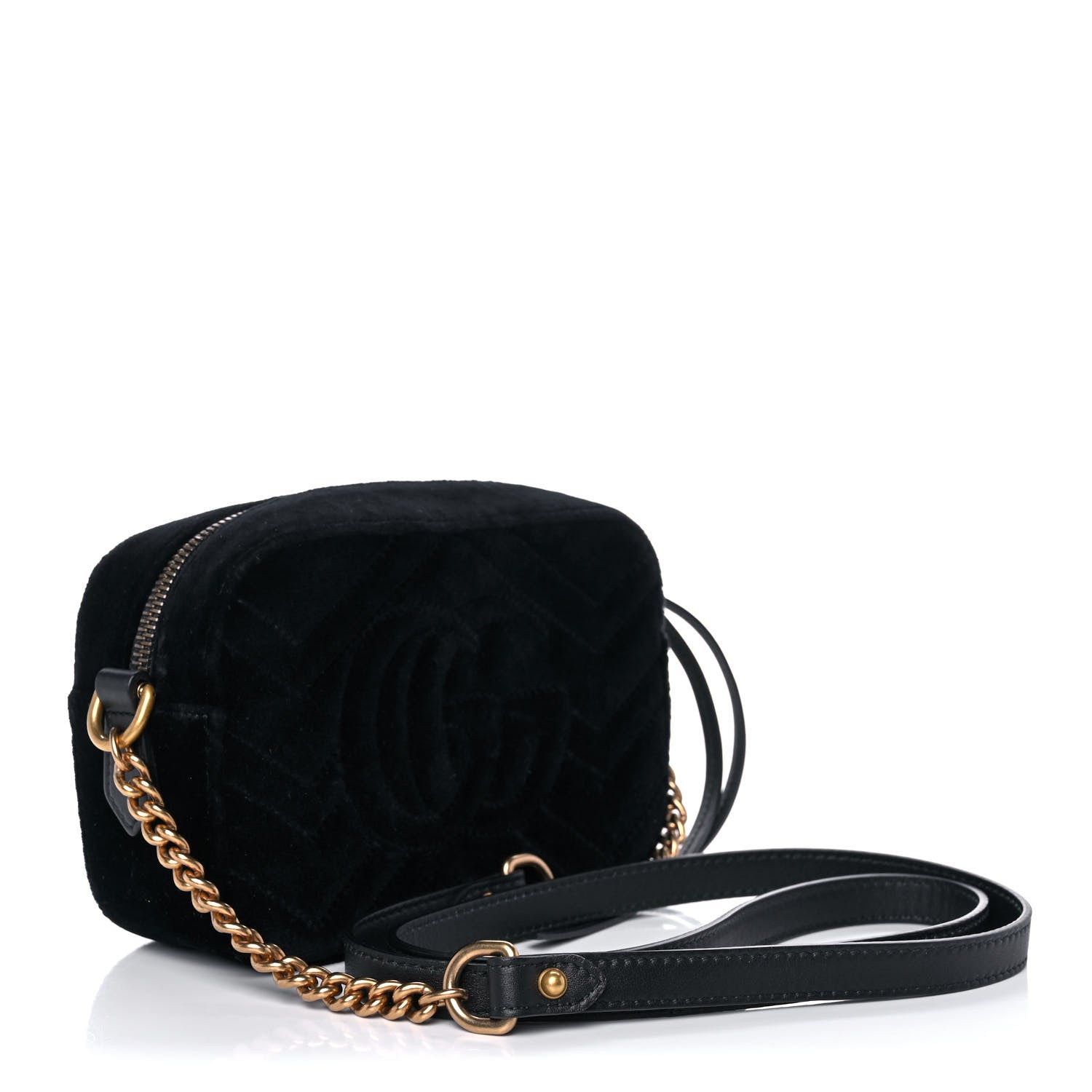 Gucci Velvet Matelasse Marquise Crystals Mini GG Marmont Chain Shoulder Bag Black 3 of 11