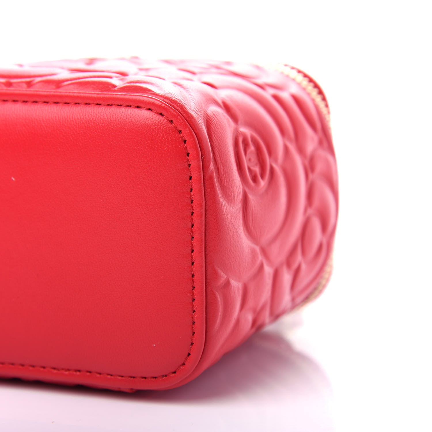 Chanel Lambskin Camellia Embossed Mini Vanity Case With Chain Red 9 of 11
