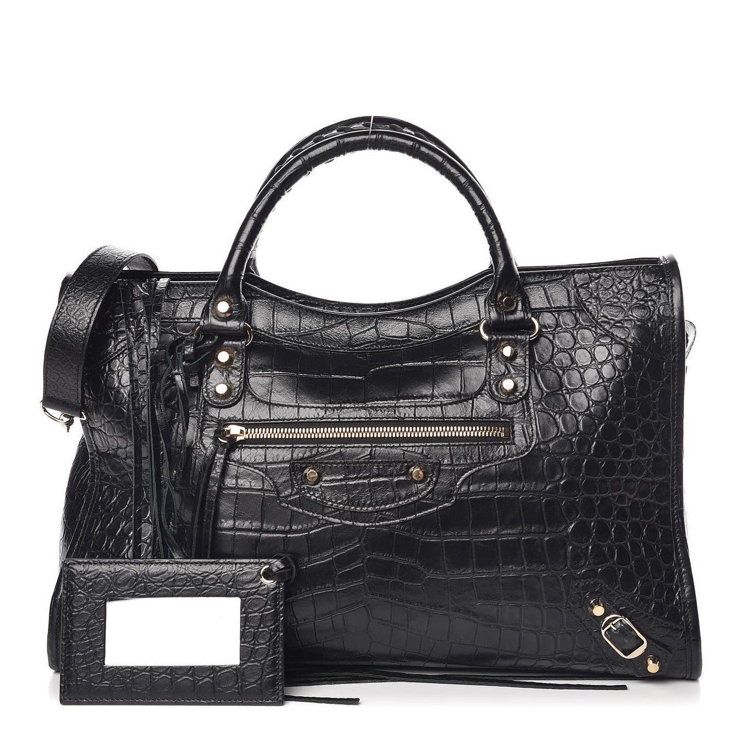 Calfskin Crocodile Embossed Classic Hardware City Black