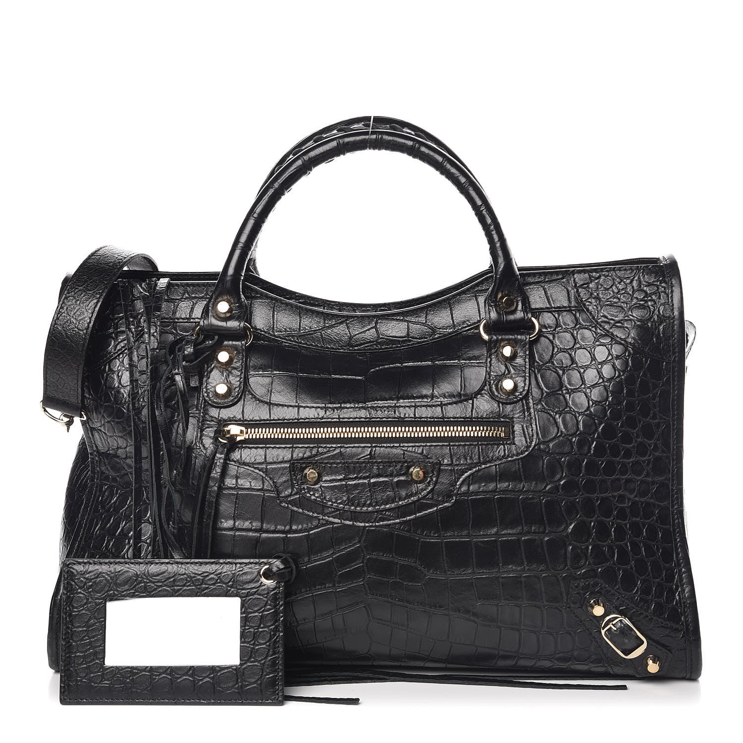Balenciaga Calfskin Crocodile Embossed Classic Hardware City Black 1 of 9