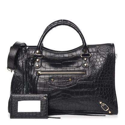 Balenciaga Calfskin Crocodile Embossed Classic Hardware City Black 1 of 9