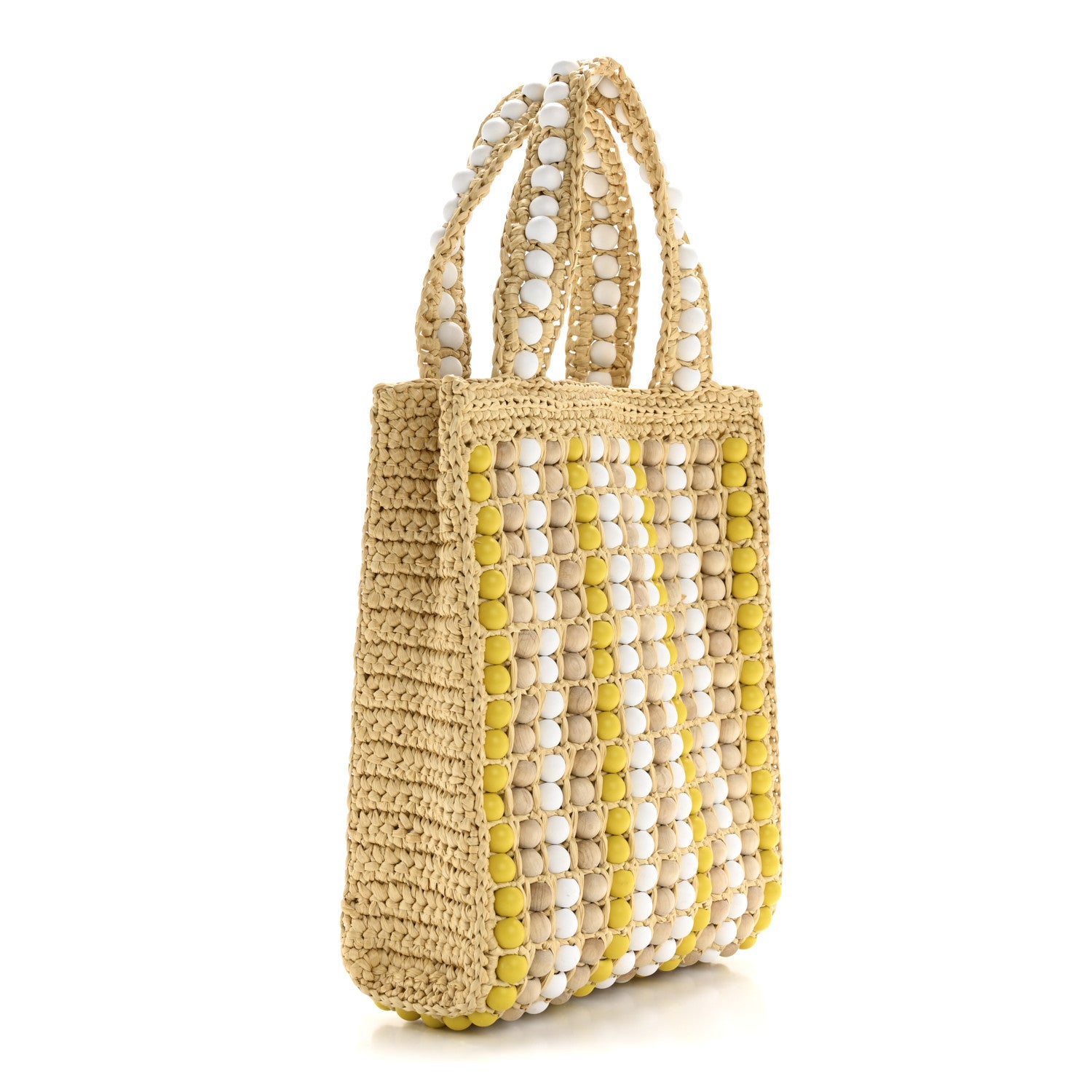 Prada Raffia Wood Bead Embroidered Logo Tote Bag Naturale 3 of 12