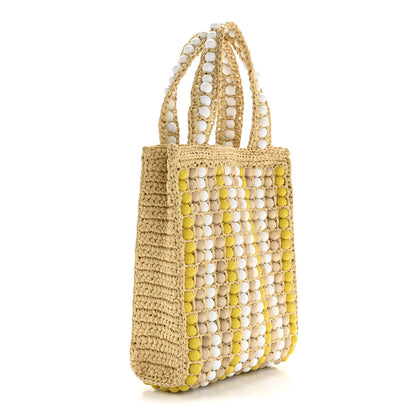 Prada Raffia Wood Bead Embroidered Logo Tote Bag Naturale 3 of 12