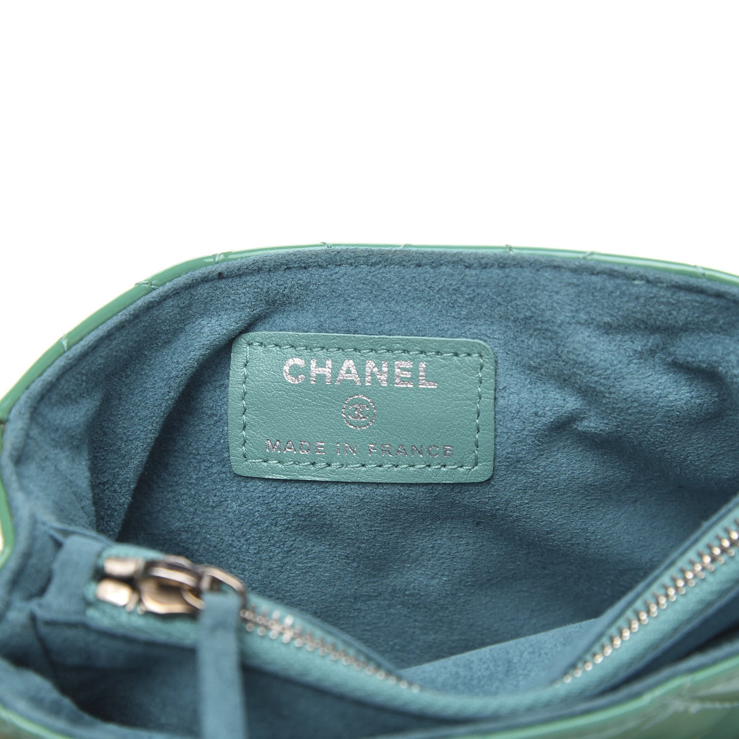 Chanel Patent Quilted Mini Phone Holder Clutch Green 6 of 8