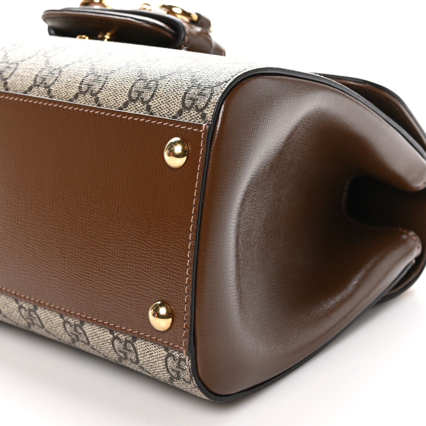 GG Supreme Monogram Calfskin Medium Horsebit 1955 Top Handle Bag Beige Ebony Brown Sugar