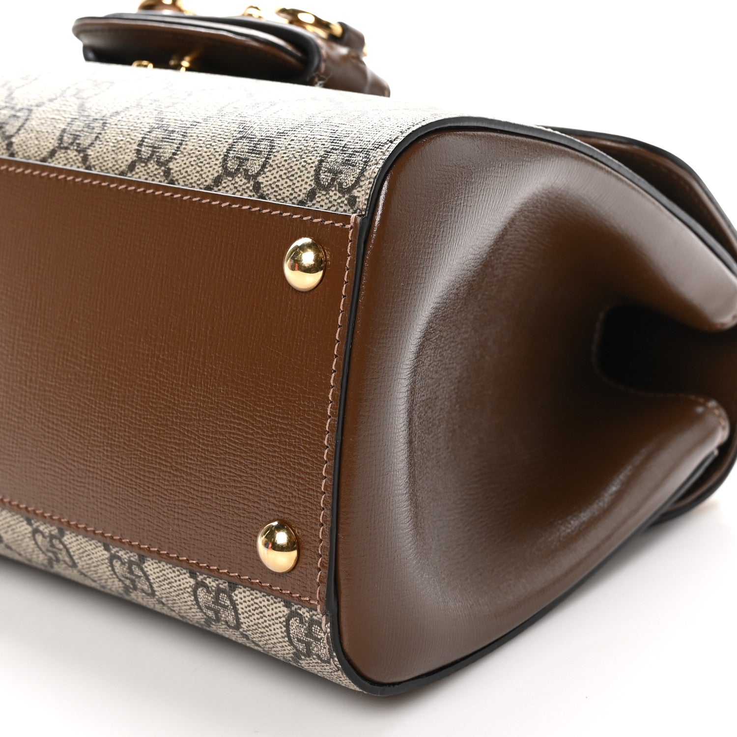Gucci GG Supreme Monogram Calfskin Medium Horsebit 1955 Top Handle Bag Beige Ebony Brown Sugar 10 of 10