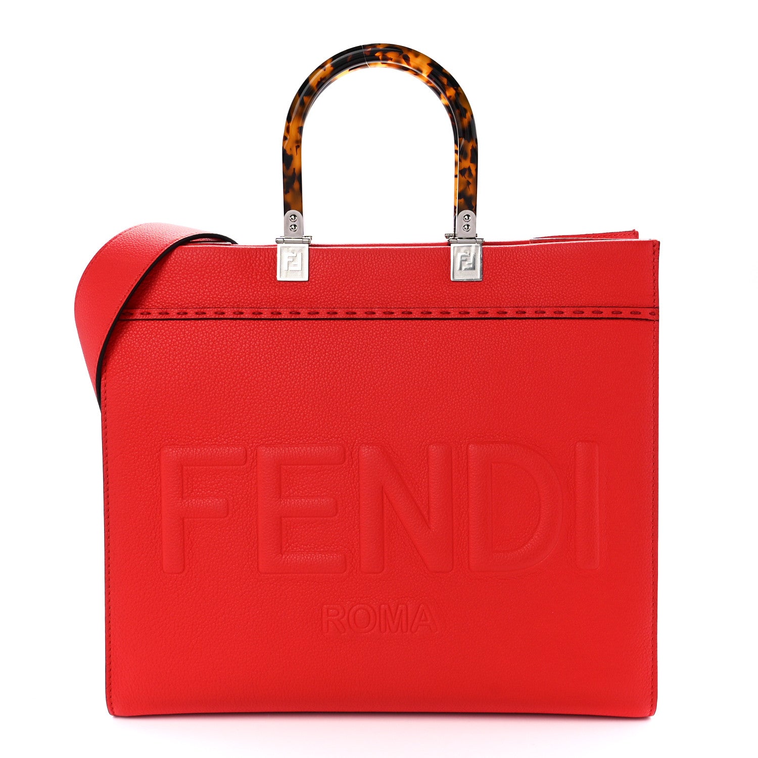 Fendi Vitello Cher Plexiglass Logo Debossed Medium Fendi Sunshine Shopper Tote Papavero 1 of 12