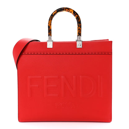 Fendi Vitello Cher Plexiglass Logo Debossed Medium Fendi Sunshine Shopper Tote Papavero 1 of 12