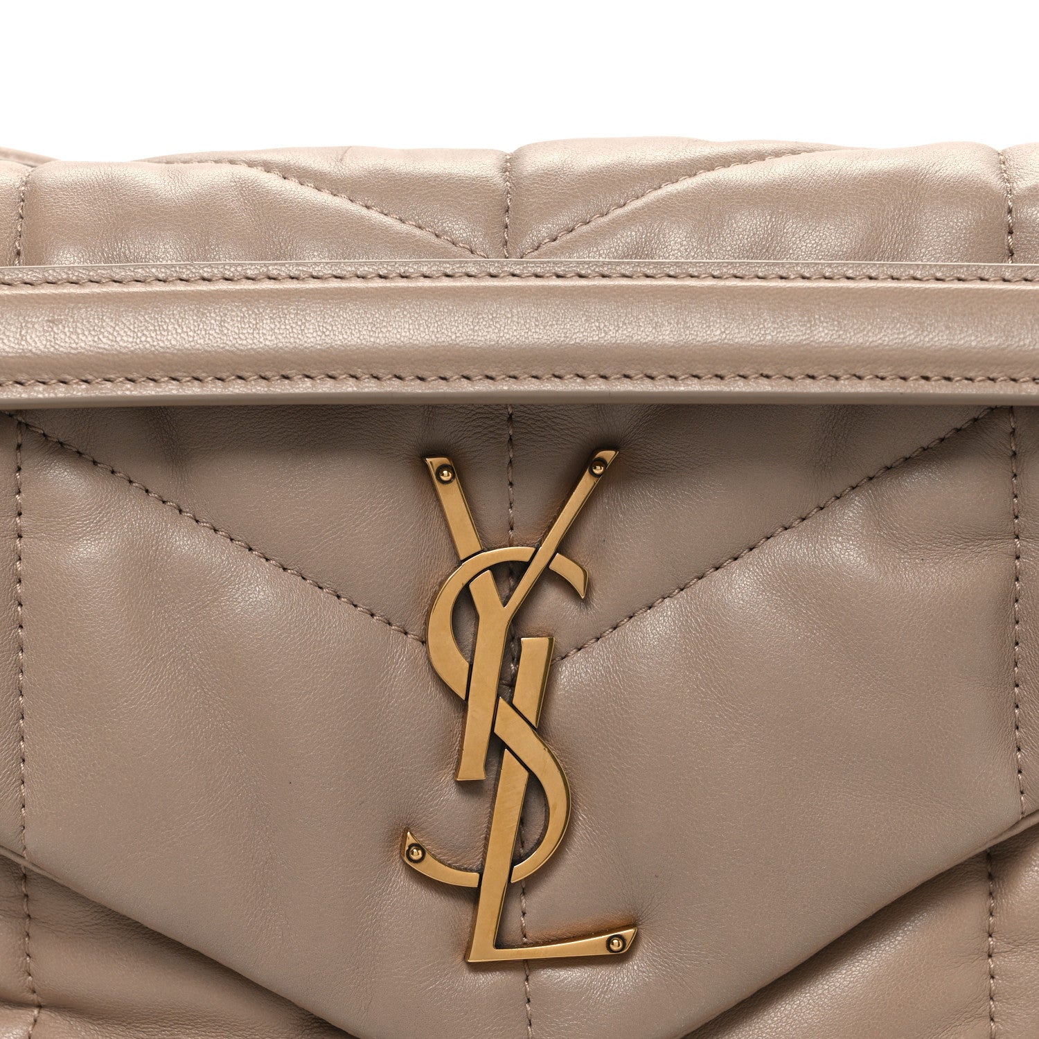 Saint Laurent Lambskin Quilted Small Loulou Puffer Monogram Chain Satchel Dark Beige 8 of 10