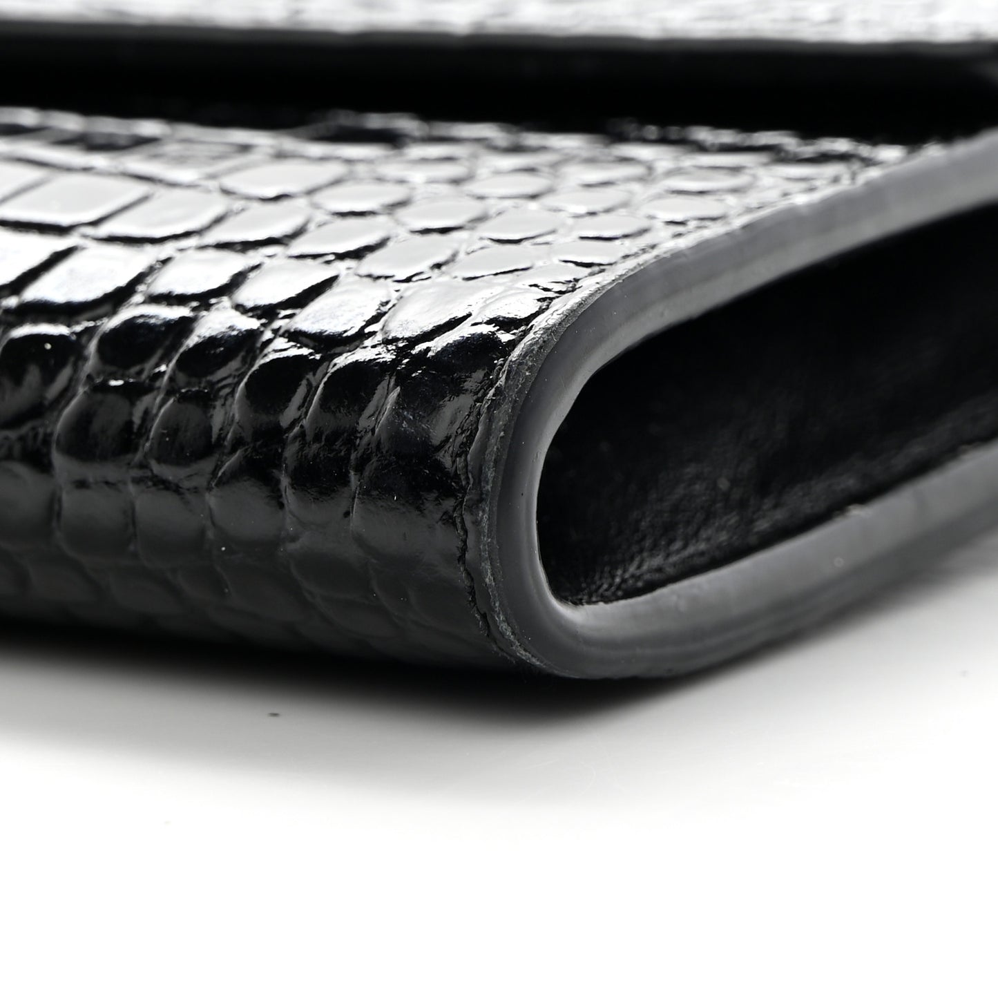 Calfskin Crocodile Embossed Monogram Uptown Chain Wallet Black