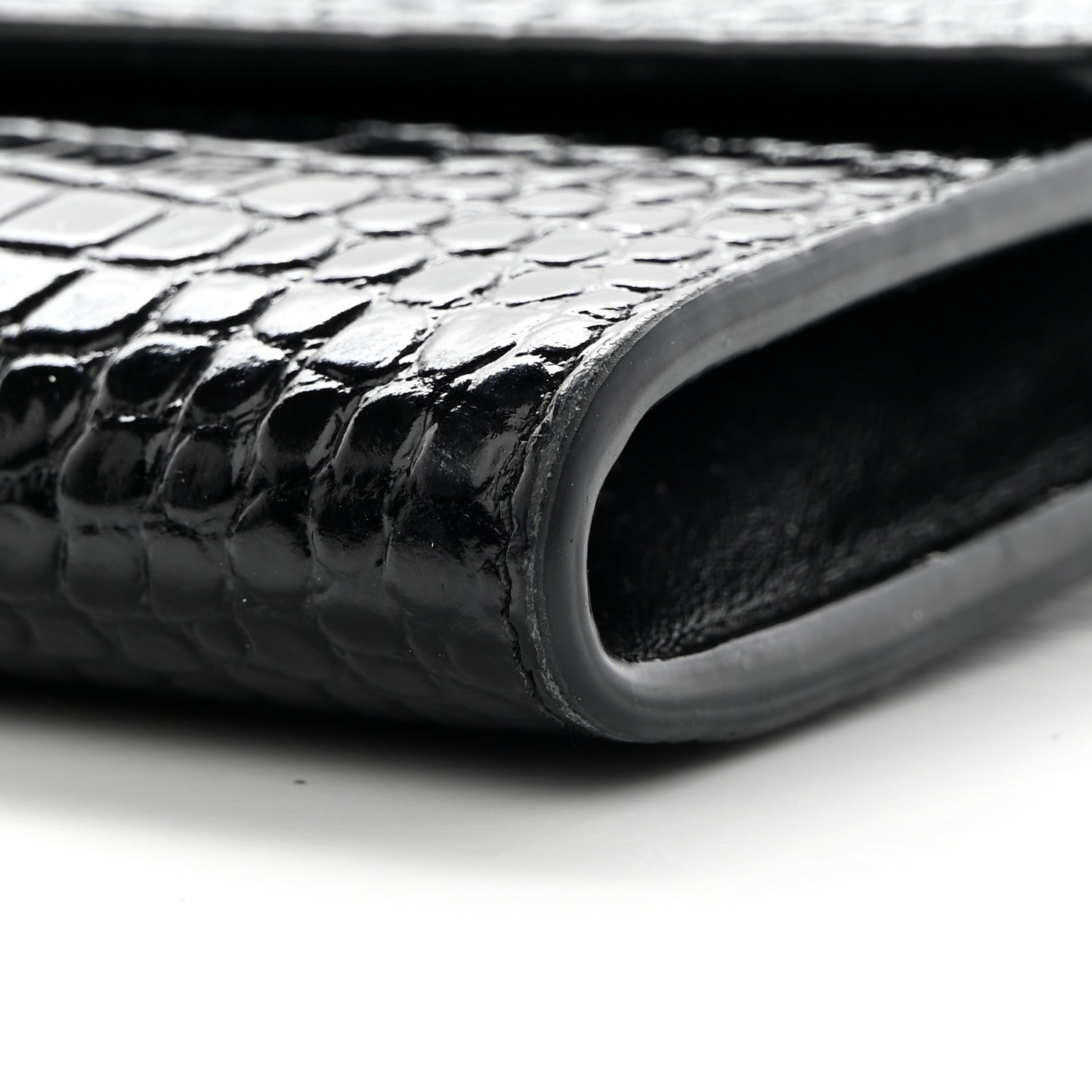 Saint Laurent Calfskin Crocodile Embossed Monogram Uptown Chain Wallet Black 11 of 14