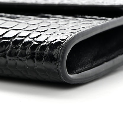 Saint Laurent Calfskin Crocodile Embossed Monogram Uptown Chain Wallet Black 11 of 14