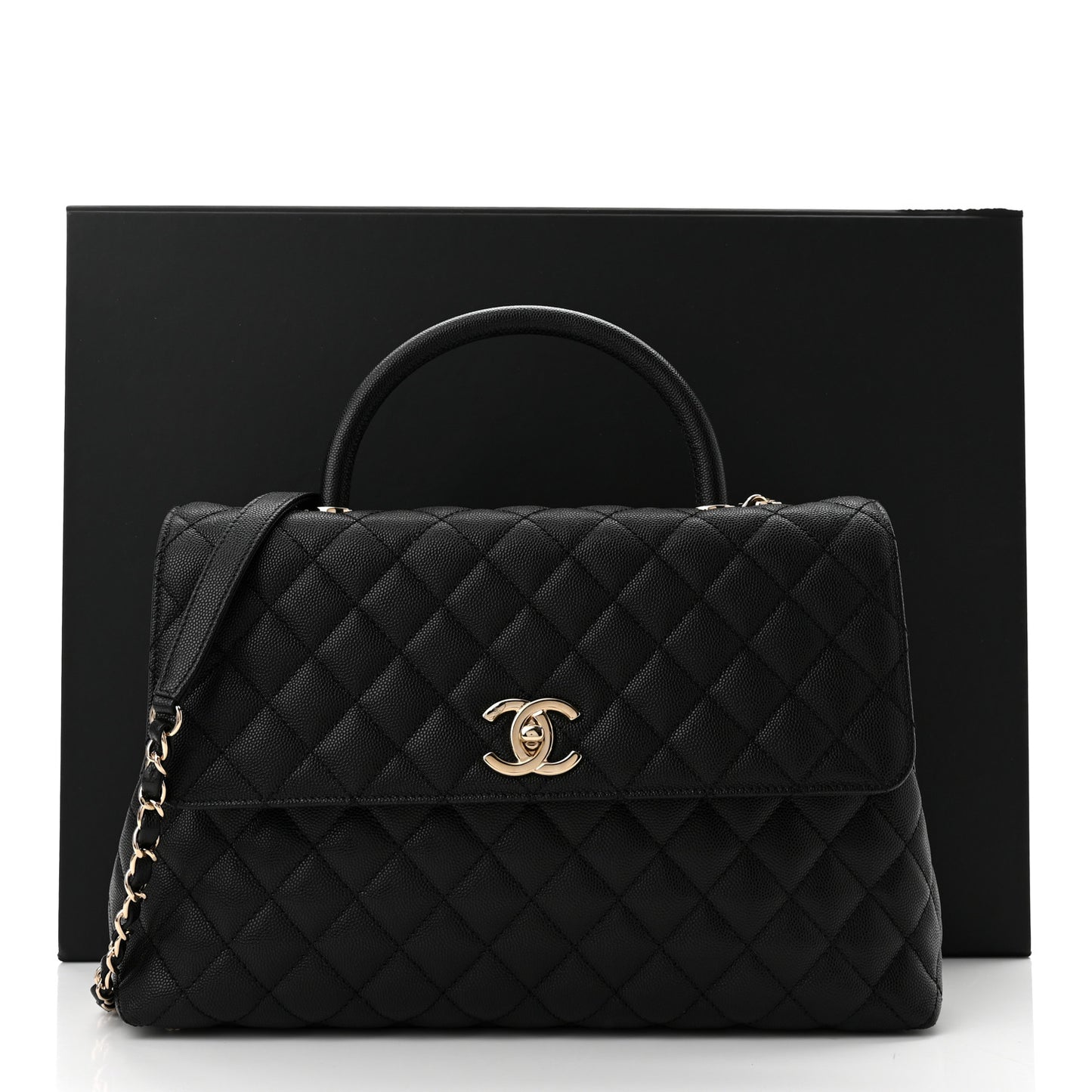 Caviar Quilted Medium Coco Handle Flap Black